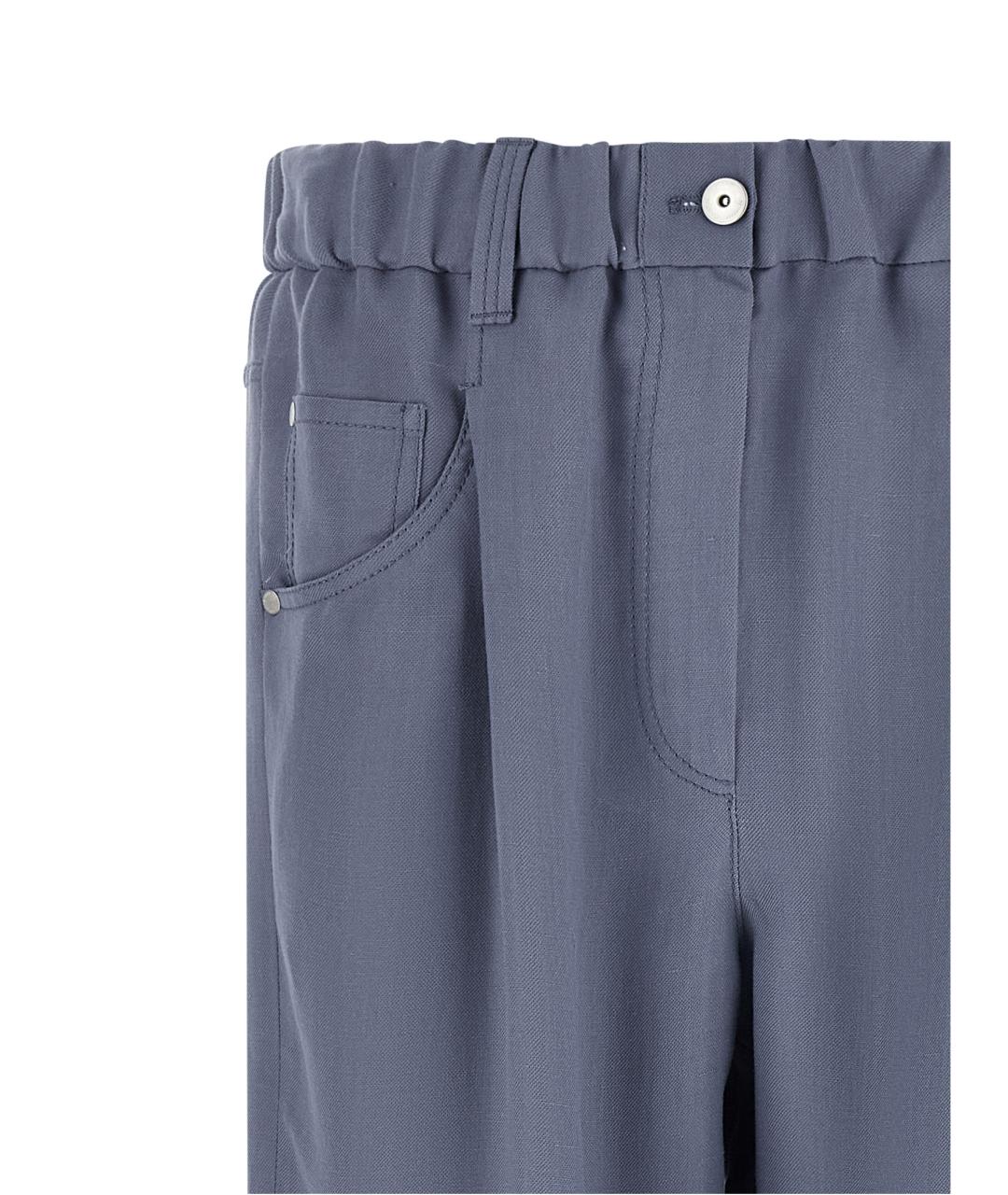 BRUNELLO CUCINELLI Синие вискозные прямые брюки, фото 3