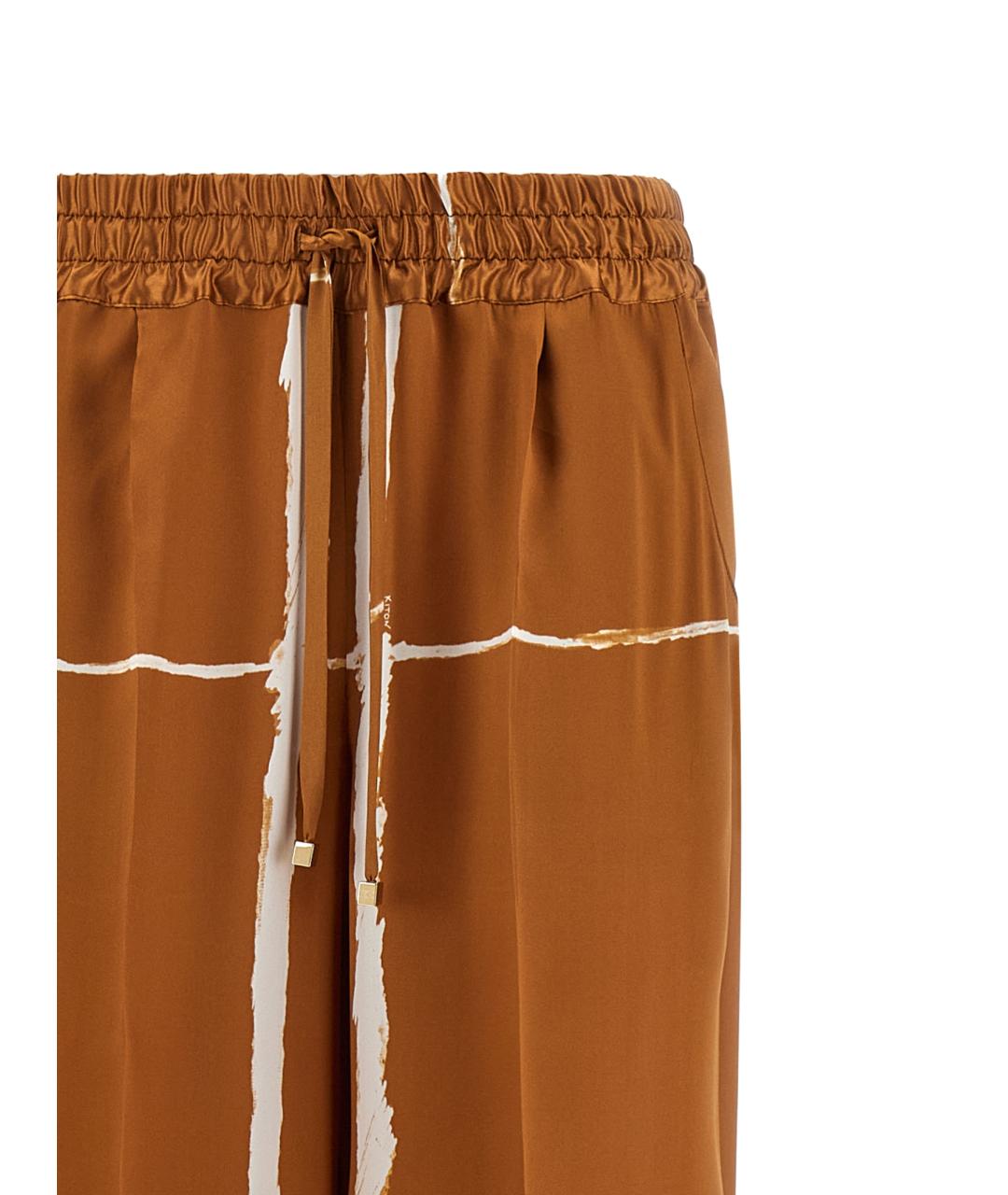 KITON Коричневые шелковые прямые брюки, фото 3