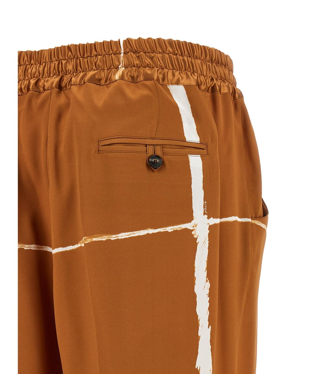 KITON Коричневые шелковые прямые брюки, фото 4