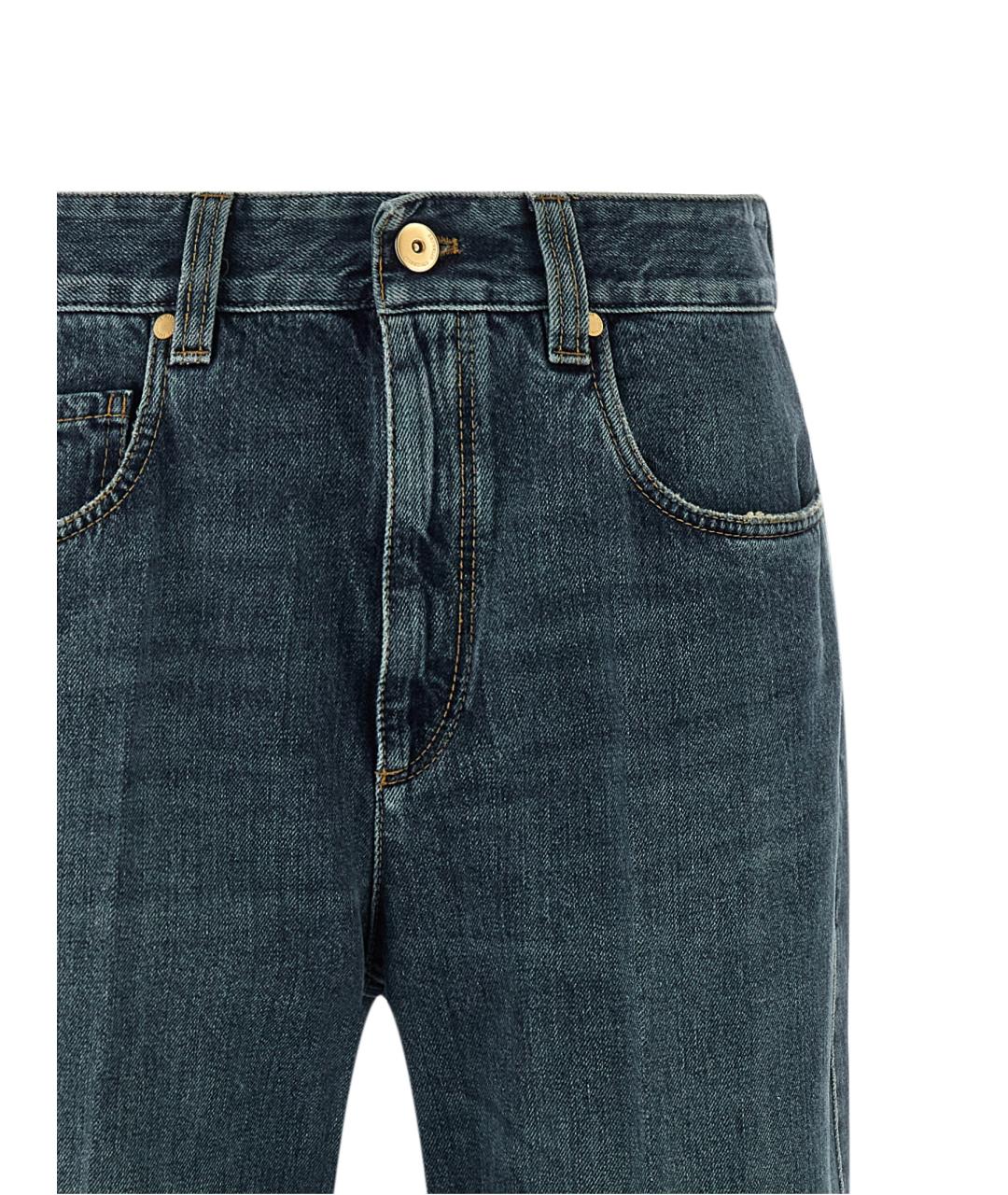 BRUNELLO CUCINELLI Синие хлопковые прямые джинсы, фото 3