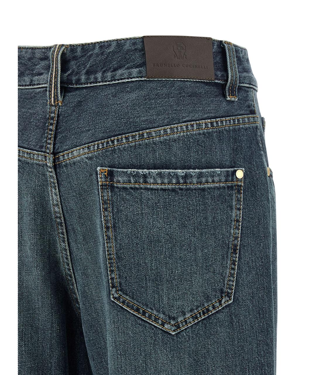 BRUNELLO CUCINELLI Синие хлопковые прямые джинсы, фото 4
