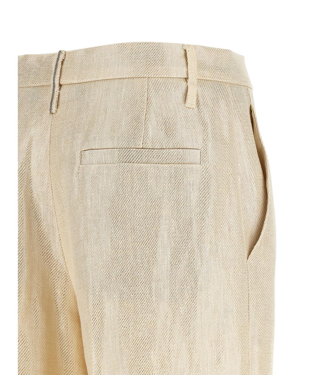 BRUNELLO CUCINELLI Золотые льняные прямые брюки, фото 4