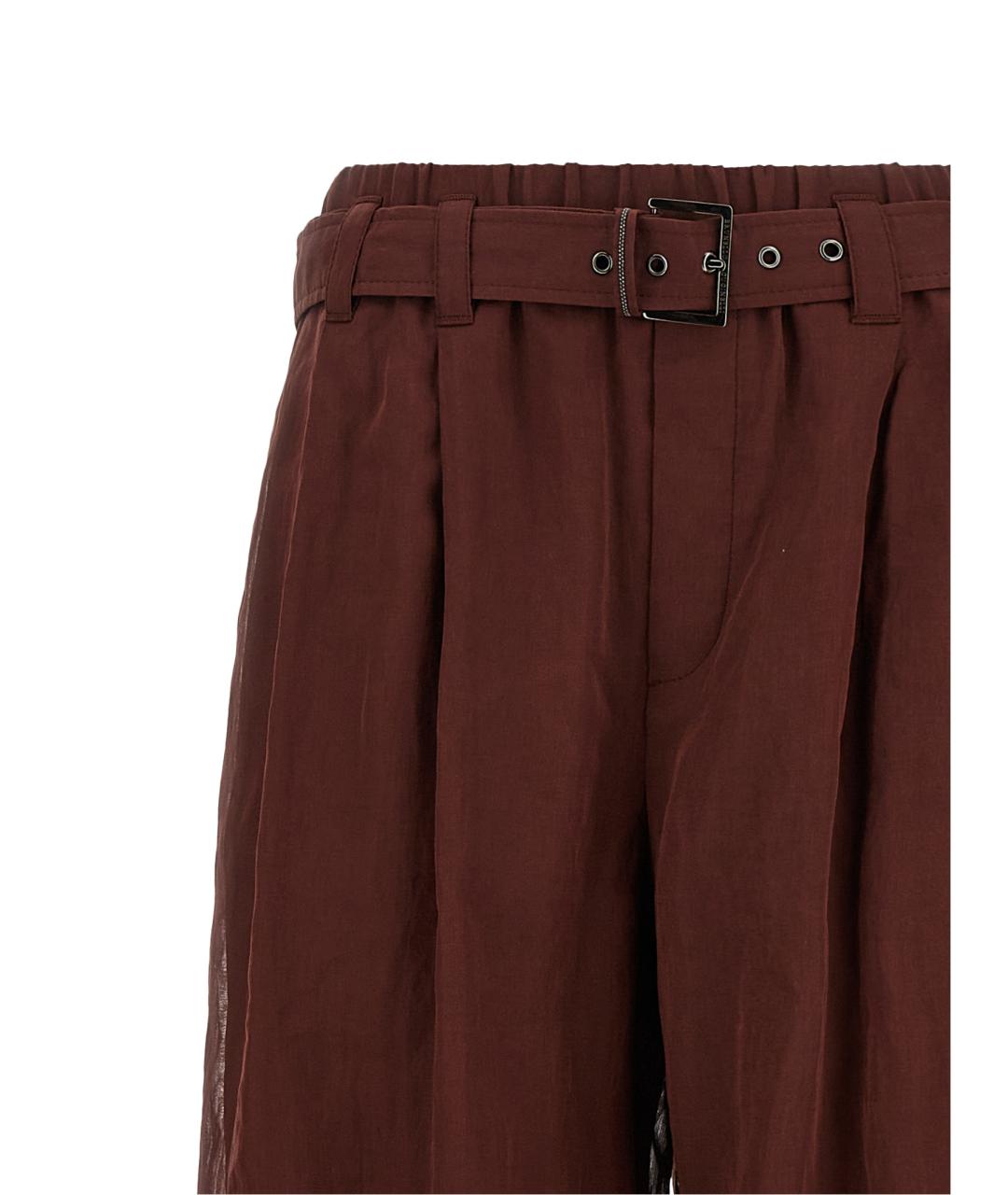 BRUNELLO CUCINELLI Бордовые хлопковые прямые брюки, фото 3