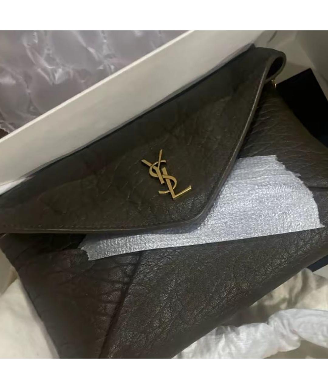 SAINT LAURENT Хаки кожаная сумка через плечо, фото 3