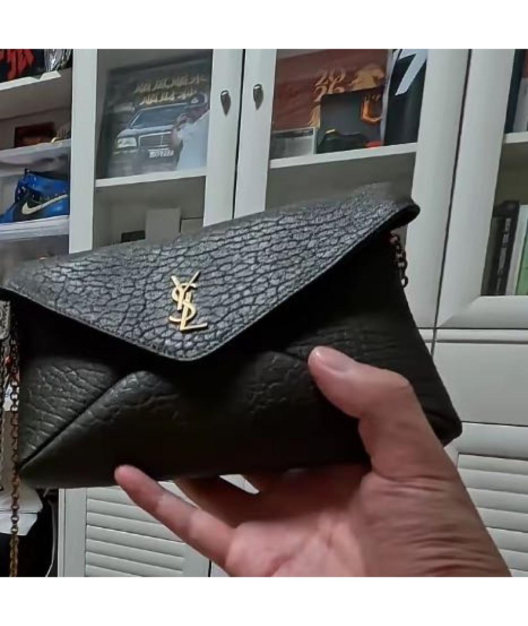 SAINT LAURENT Хаки кожаная сумка через плечо, фото 6