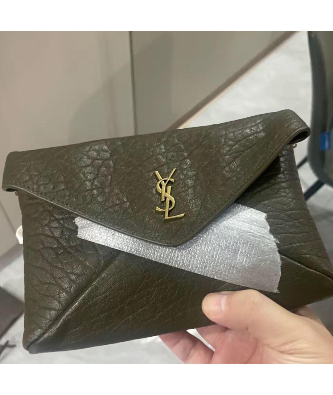 SAINT LAURENT Хаки кожаная сумка через плечо, фото 4