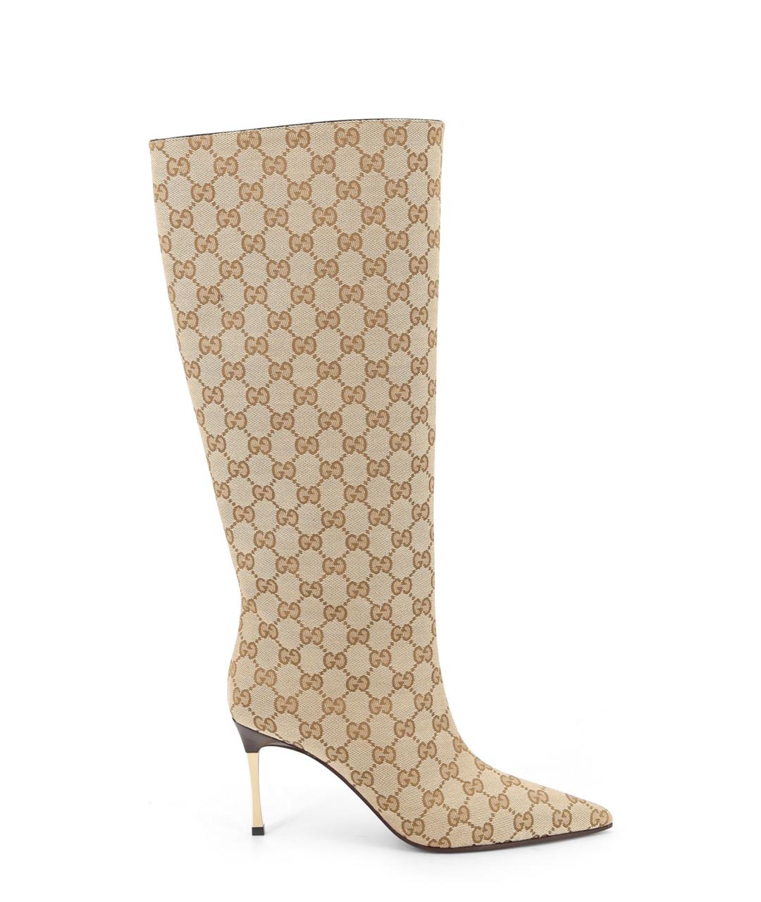 GUCCI Бежевые текстильные сапоги, фото 1