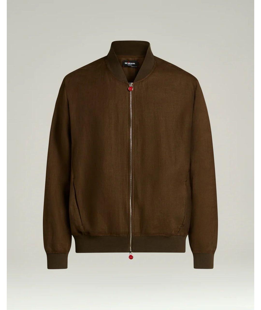 KITON Коричневая льняная куртка, фото 6