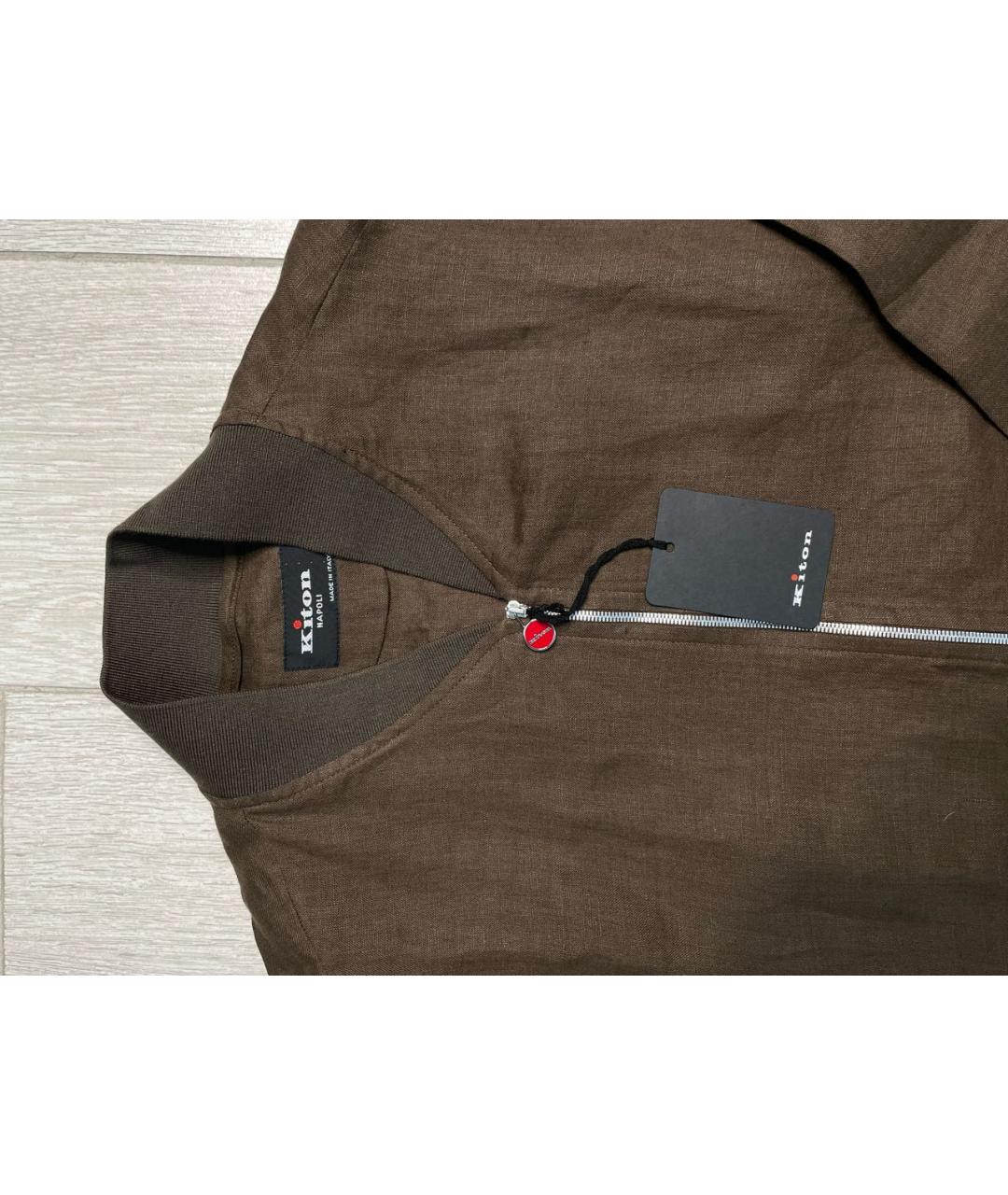 KITON Коричневая льняная куртка, фото 3