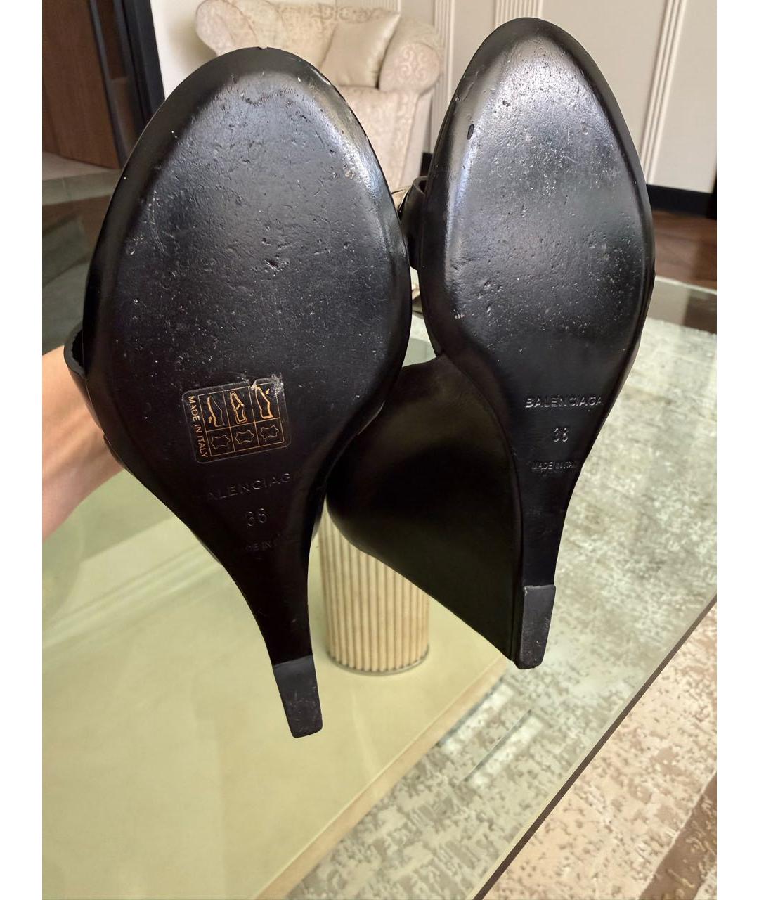 BALENCIAGA Черные кожаные босоножки, фото 5