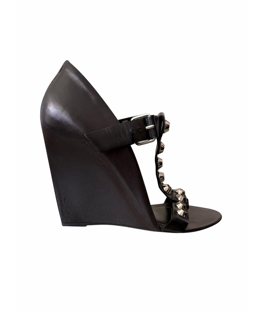 BALENCIAGA Черные кожаные босоножки, фото 1