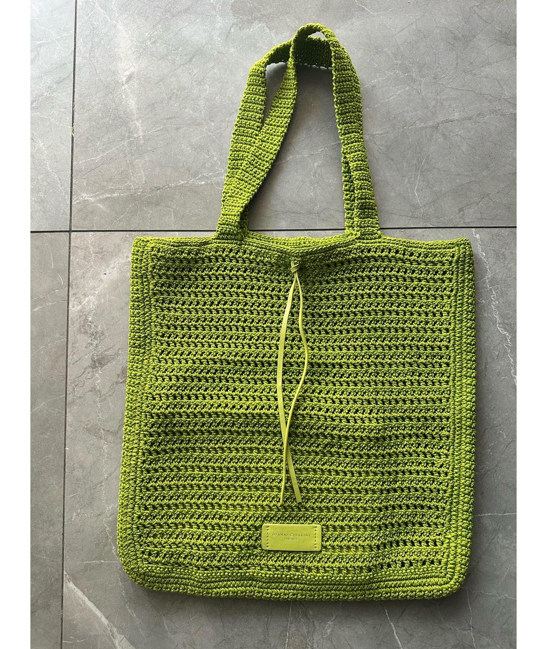 Gianni Chiarini Зеленая пелетеная пляжная сумка, фото 6