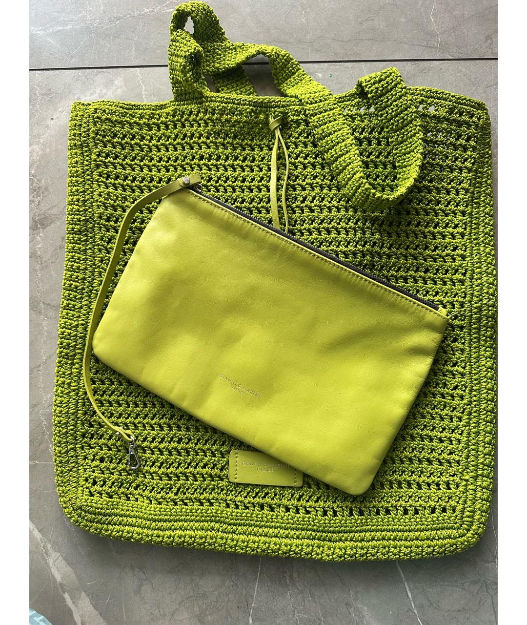 Gianni Chiarini Зеленая пелетеная пляжная сумка, фото 2