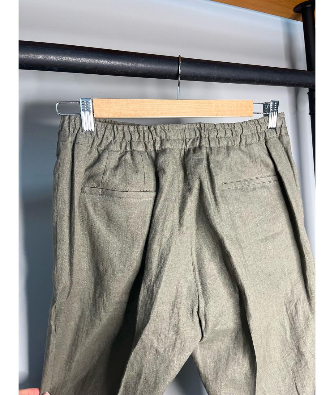 KITON Хаки льняные повседневные брюки, фото 2