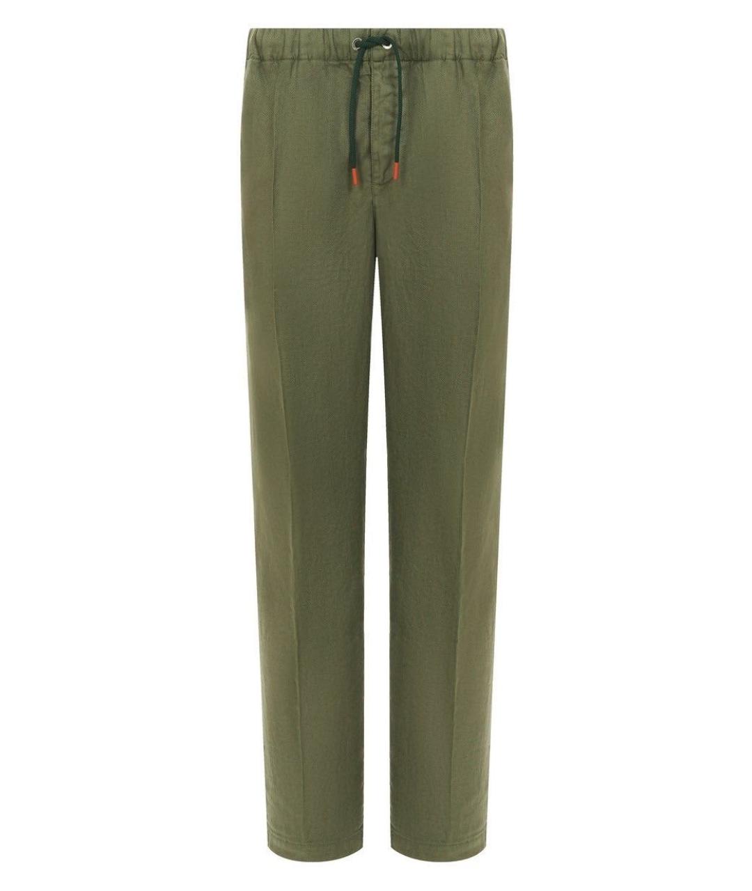 KITON Хаки льняные повседневные брюки, фото 9