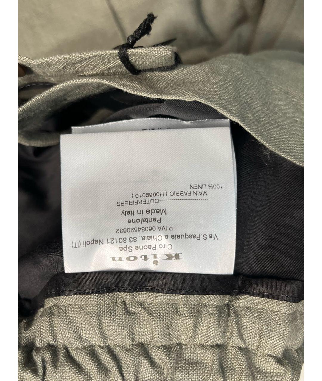 KITON Хаки льняные повседневные брюки, фото 6