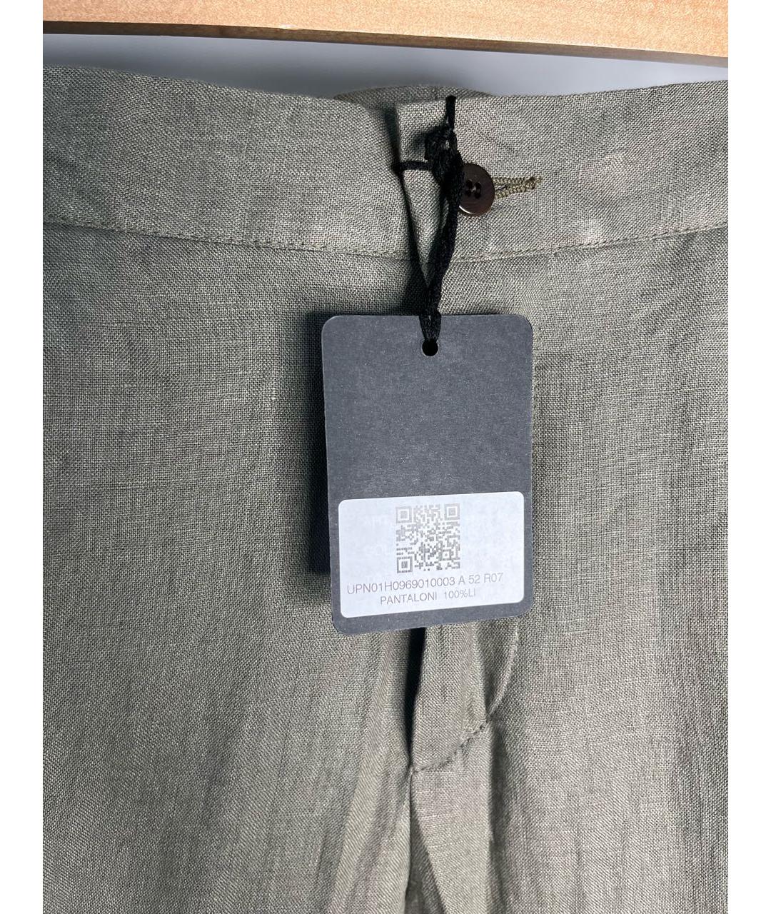 KITON Хаки льняные повседневные брюки, фото 5