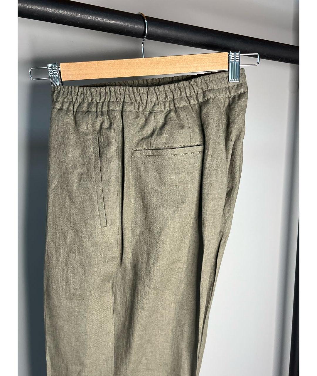 KITON Хаки льняные повседневные брюки, фото 4