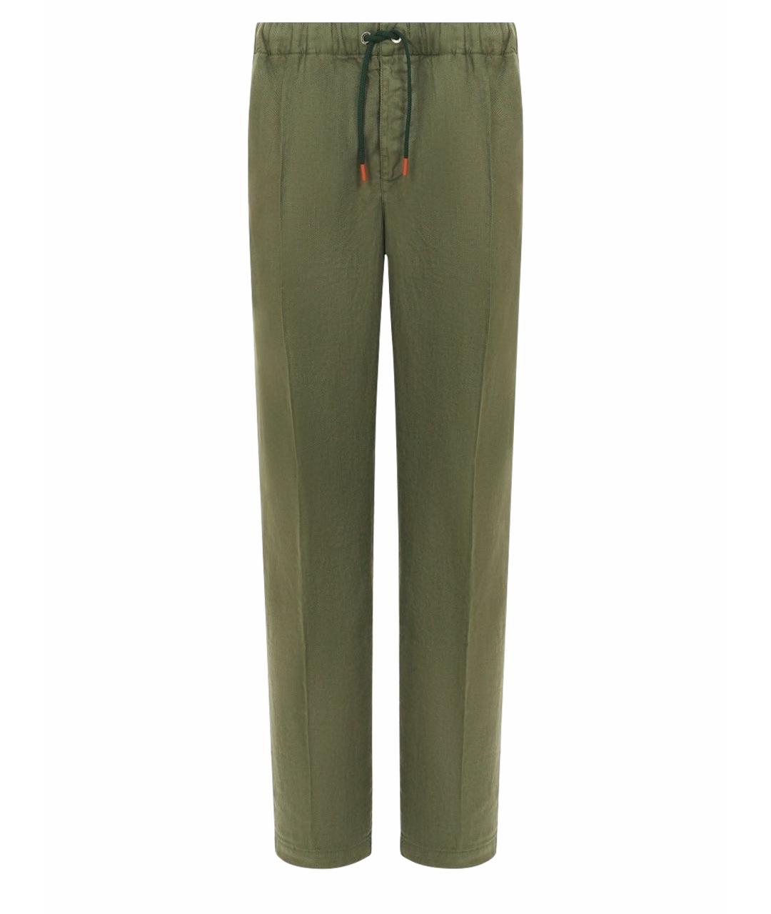 KITON Хаки льняные повседневные брюки, фото 1