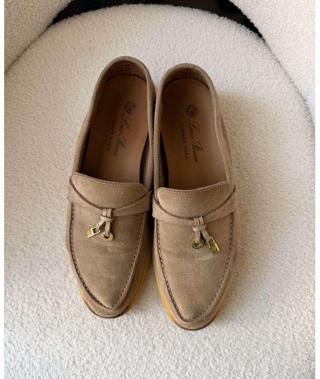 LORO PIANA Бежевые замшевые лоферы, фото 2