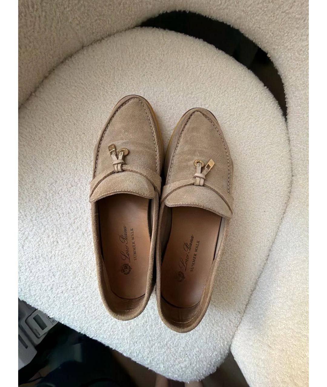 LORO PIANA Бежевые замшевые лоферы, фото 3