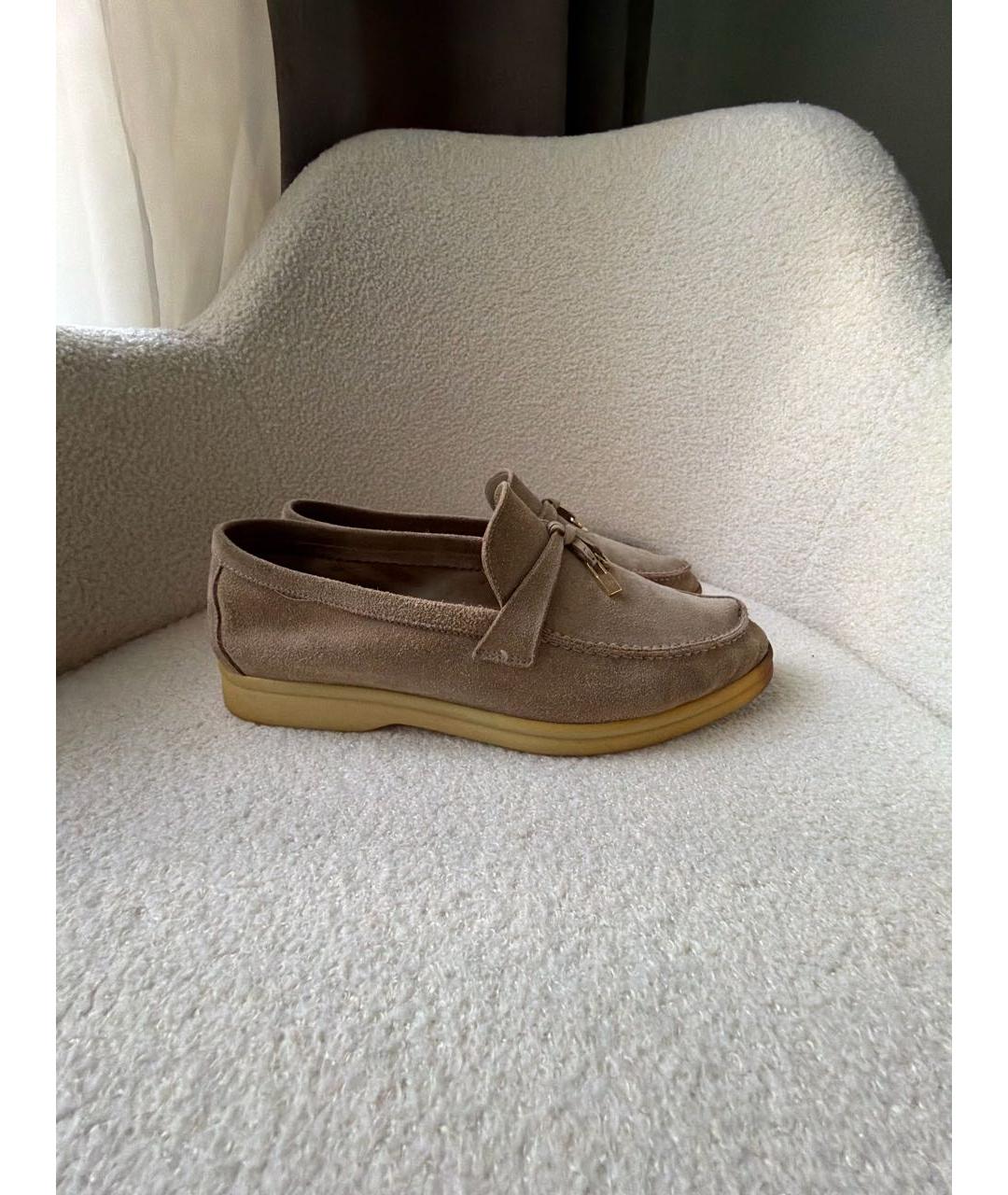 LORO PIANA Бежевые замшевые лоферы, фото 4