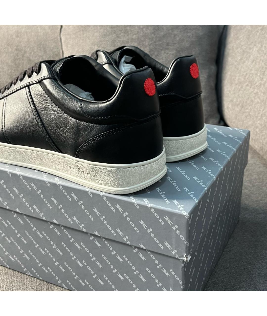 KITON Черные кожаные низкие кроссовки / кеды, фото 7