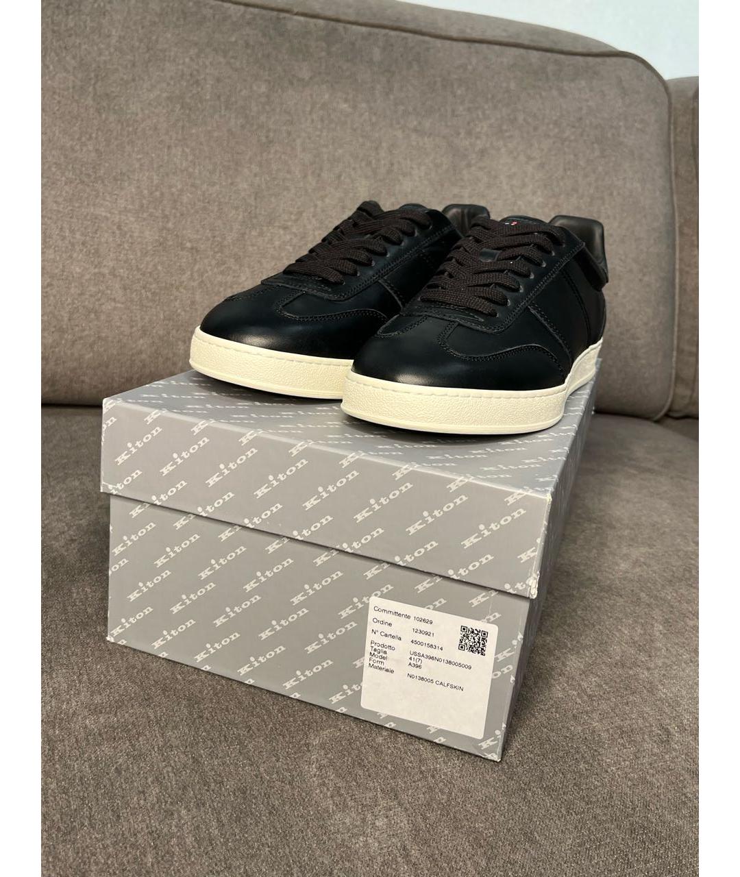 KITON Черные кожаные низкие кроссовки / кеды, фото 6