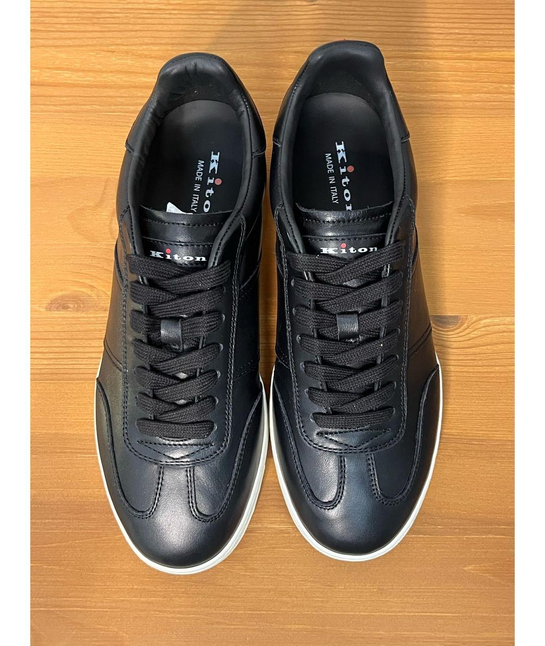 KITON Черные кожаные низкие кроссовки / кеды, фото 3