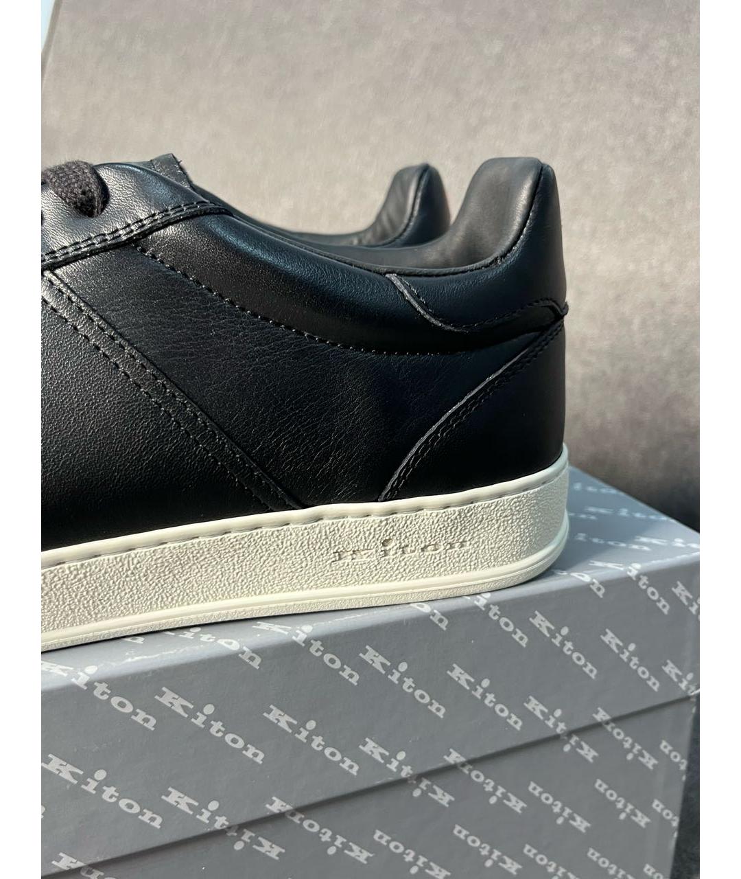KITON Черные кожаные низкие кроссовки / кеды, фото 5