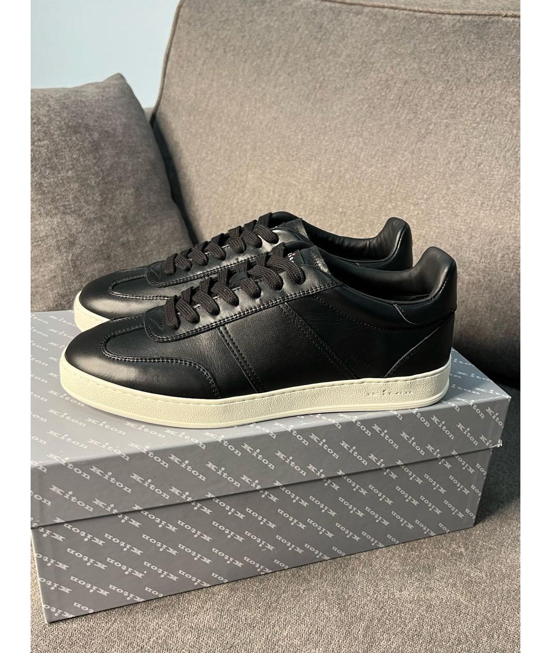 KITON Черные кожаные низкие кроссовки / кеды, фото 8