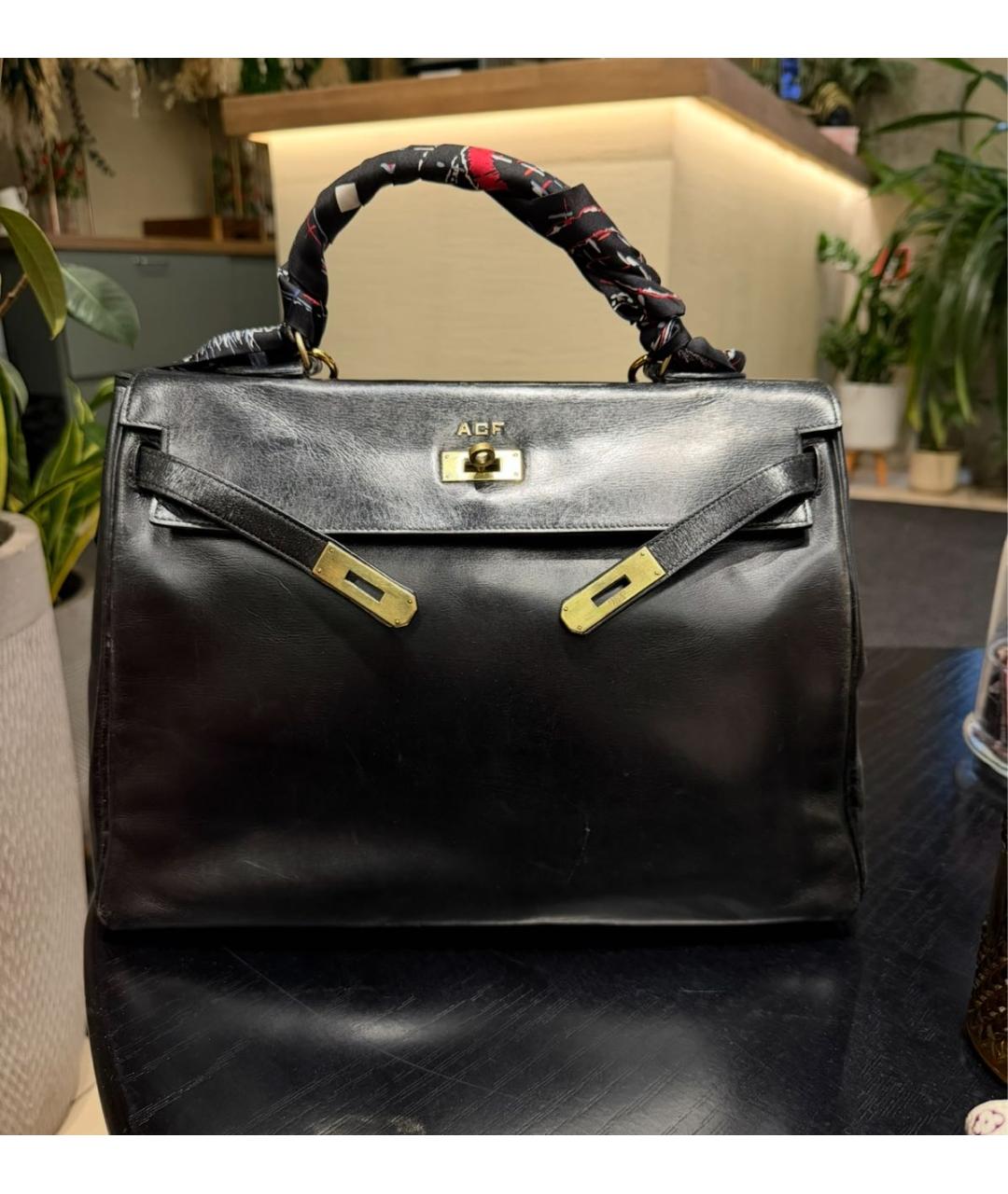 HERMES Черная кожаная сумка с короткими ручками, фото 2