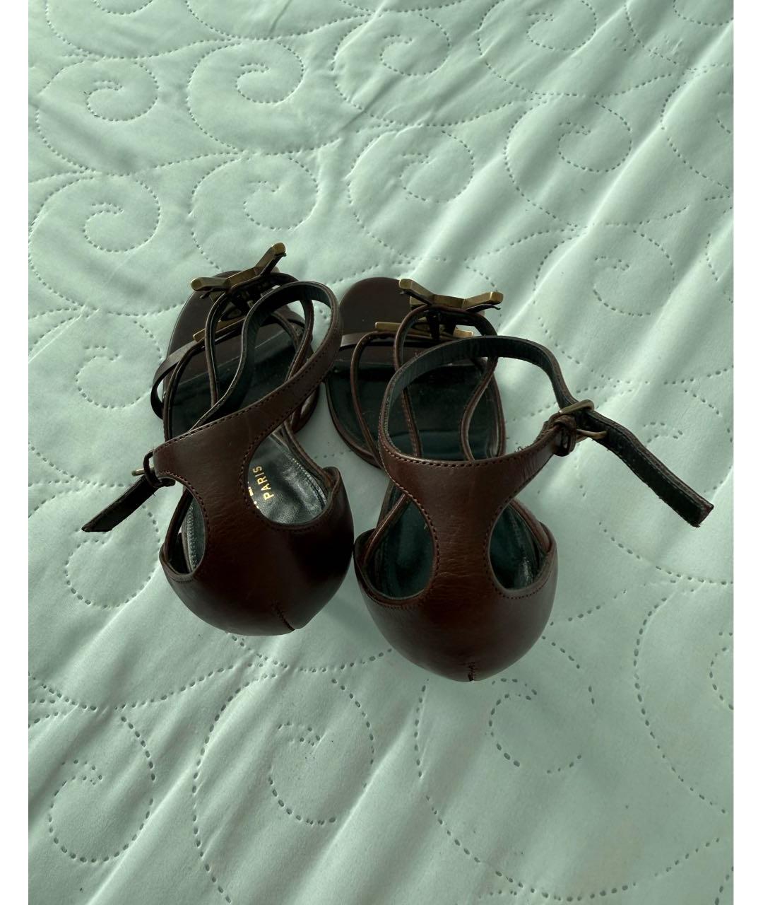SAINT LAURENT Коричневые кожаные босоножки, фото 2