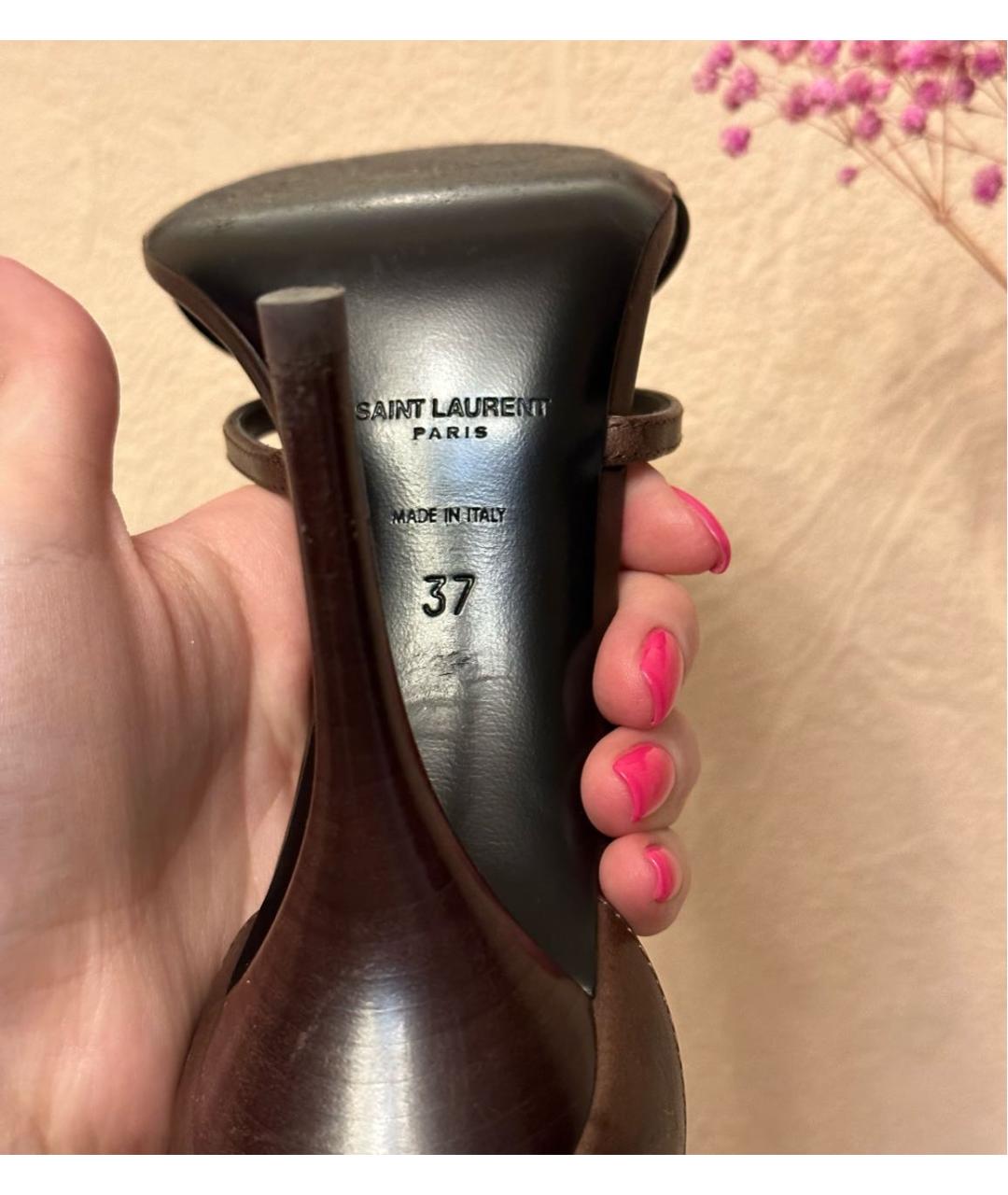 SAINT LAURENT Коричневые кожаные босоножки, фото 7