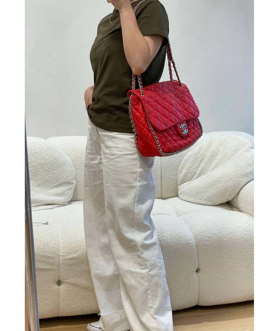 CHANEL Красная кожаная сумка через плечо, фото 7