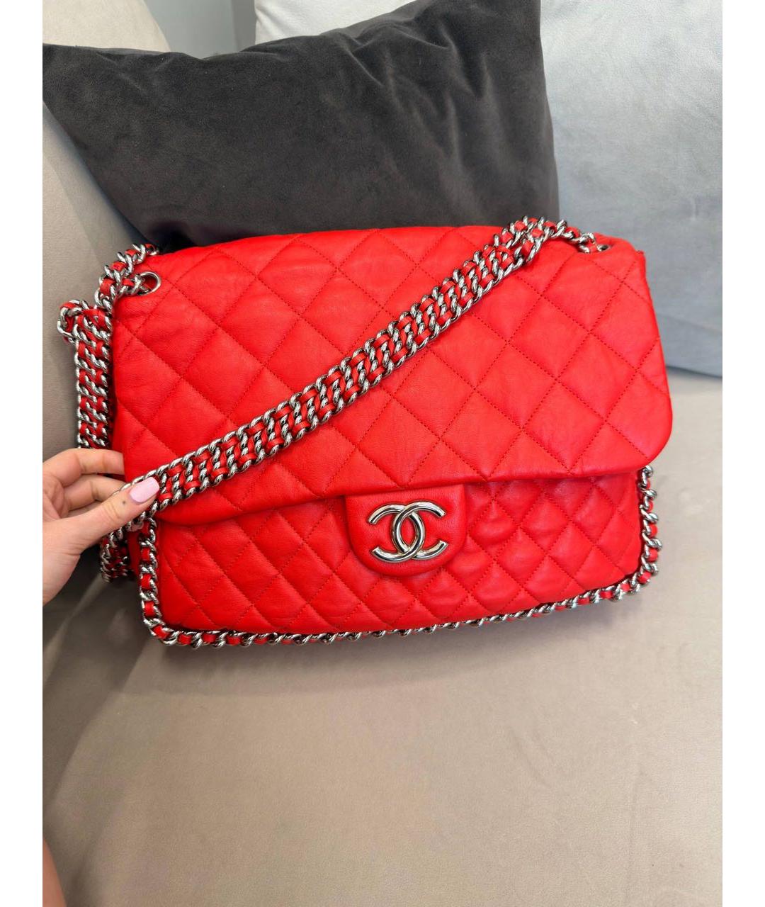 CHANEL Красная кожаная сумка через плечо, фото 9