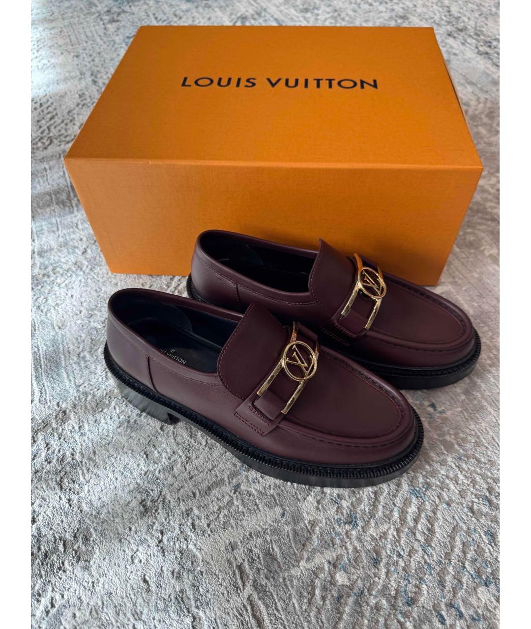 LOUIS VUITTON Бордовые кожаные лоферы, фото 5