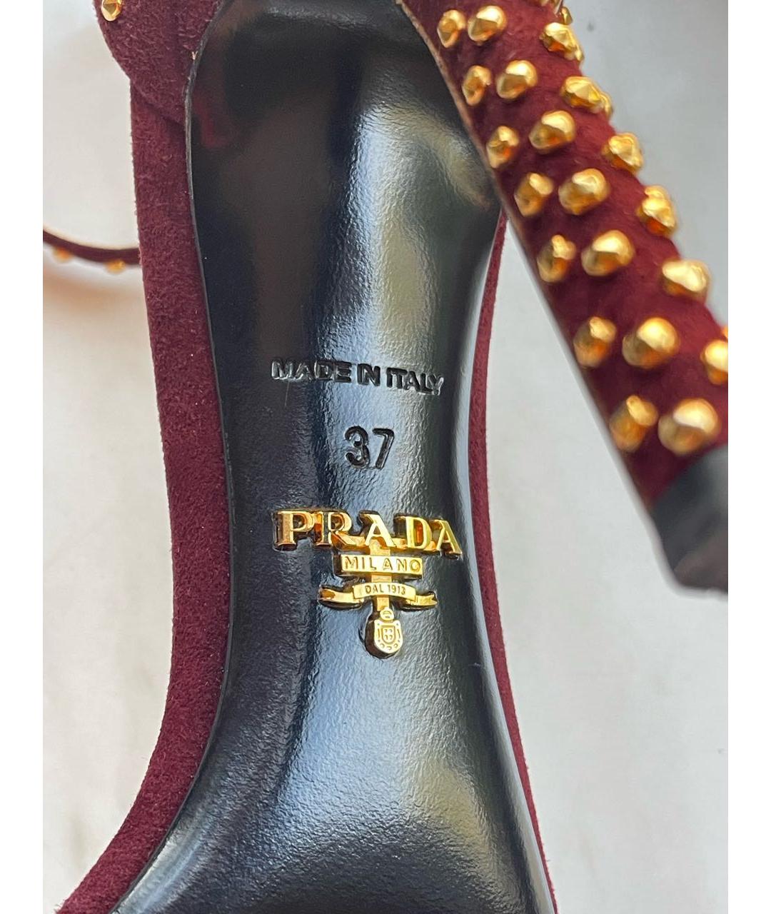 PRADA Бордовые замшевые босоножки, фото 7