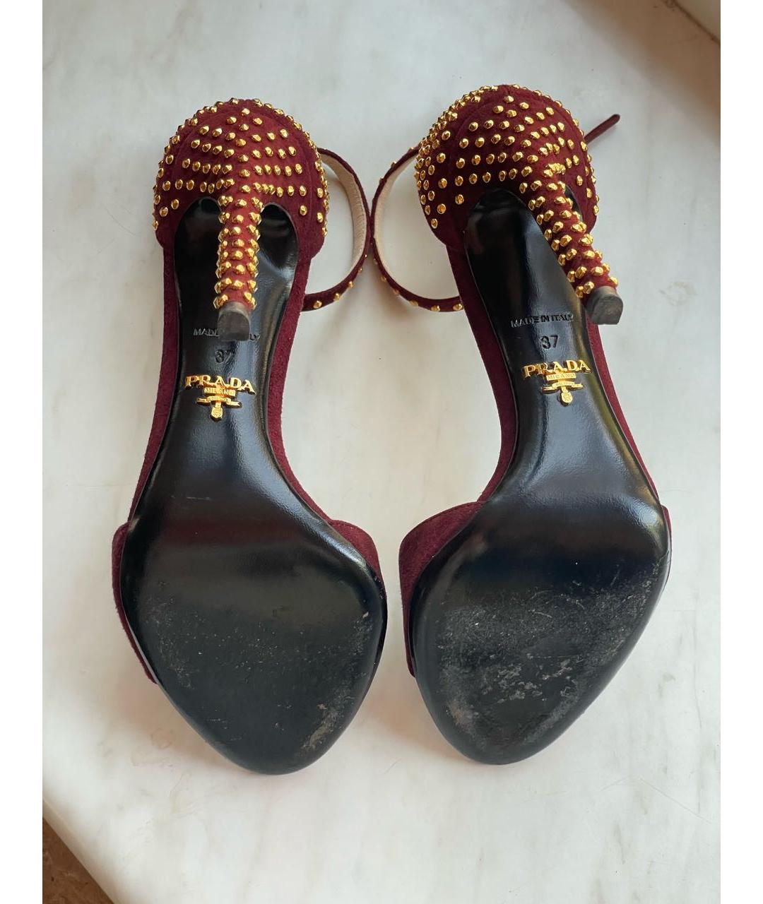 PRADA Бордовые замшевые босоножки, фото 8