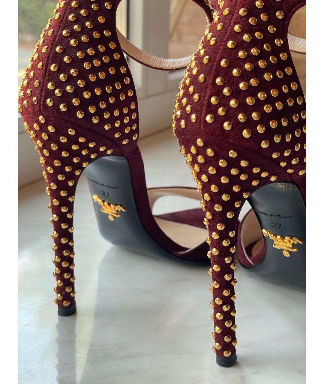 PRADA Бордовые замшевые босоножки, фото 4