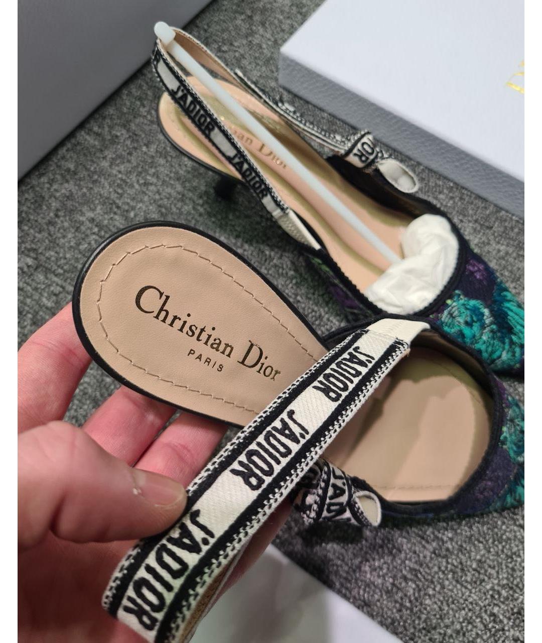 CHRISTIAN DIOR Черные текстильные лодочки на низком каблуке, фото 7