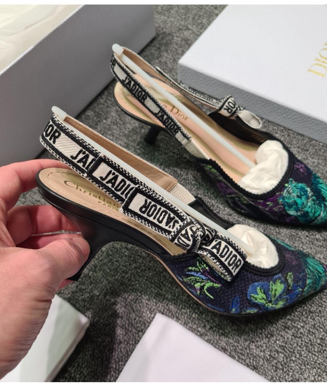 CHRISTIAN DIOR Черные текстильные лодочки на низком каблуке, фото 4