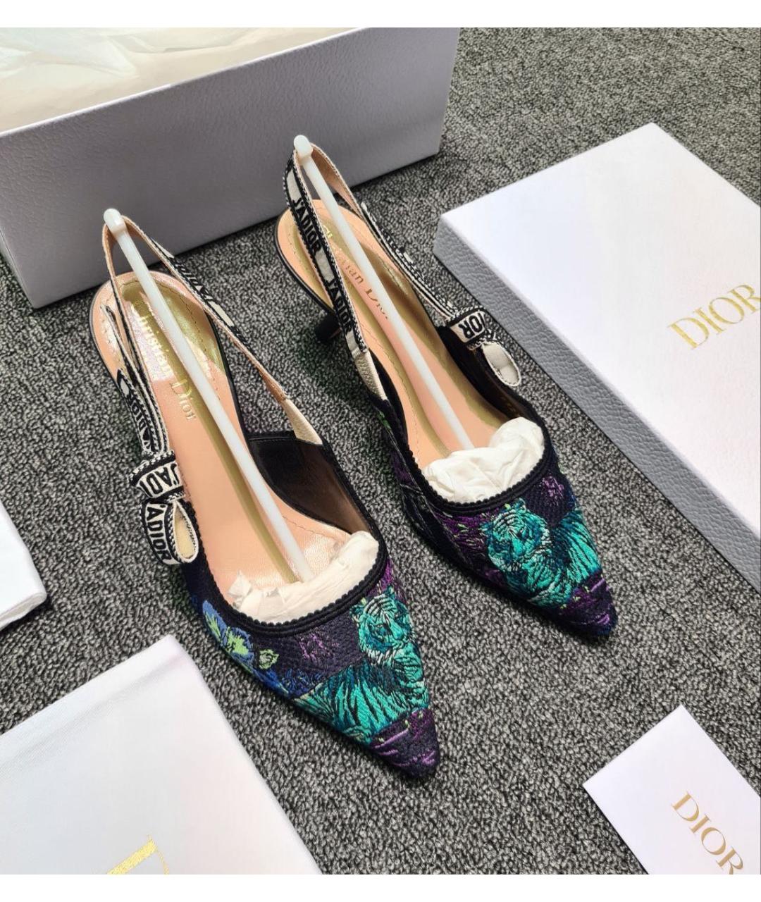 CHRISTIAN DIOR Черные текстильные лодочки на низком каблуке, фото 3