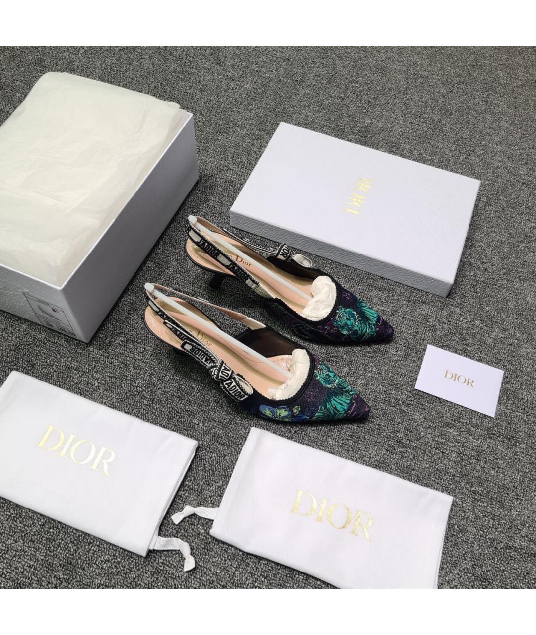 CHRISTIAN DIOR Черные текстильные лодочки на низком каблуке, фото 2