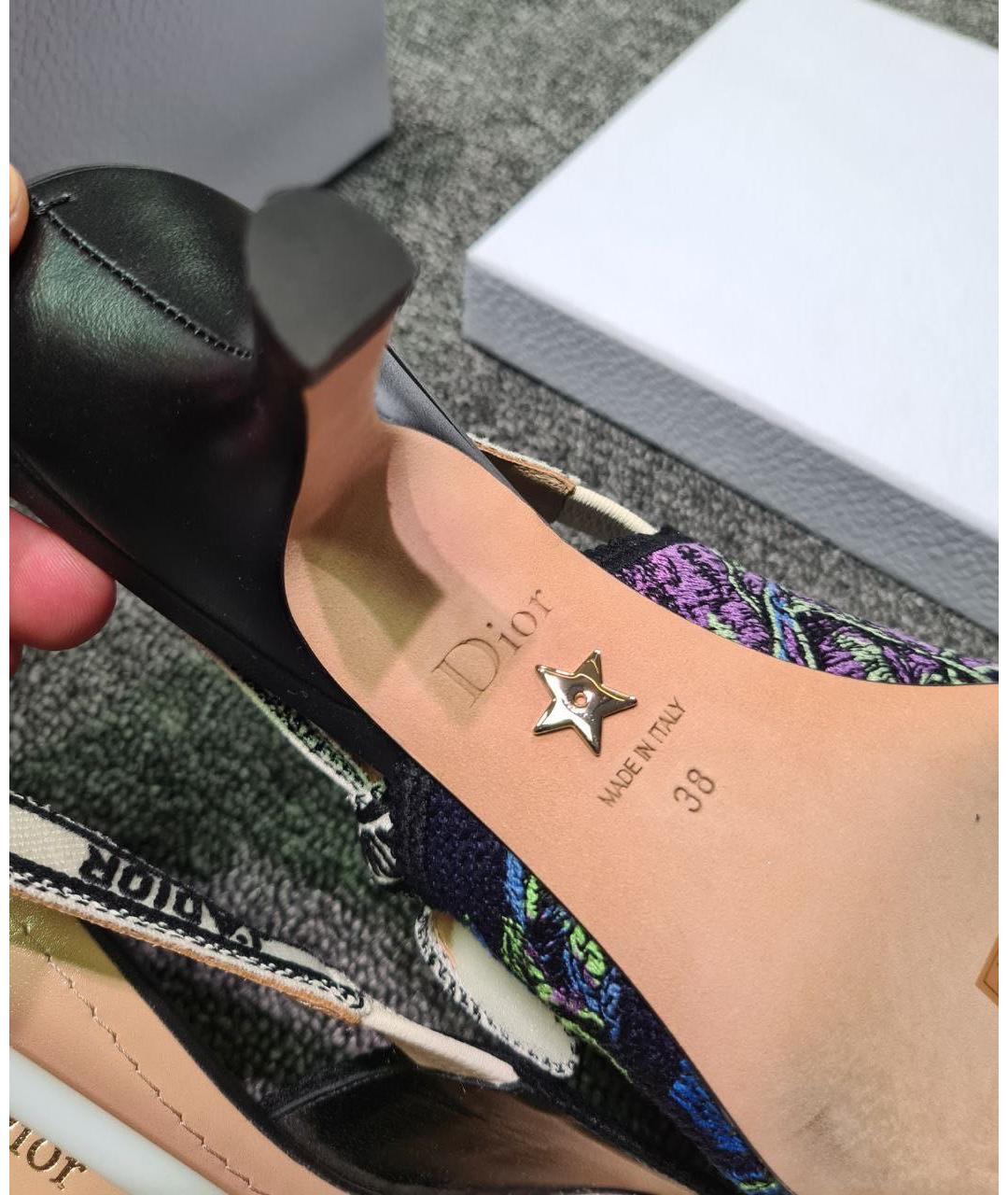 CHRISTIAN DIOR Черные текстильные лодочки на низком каблуке, фото 6