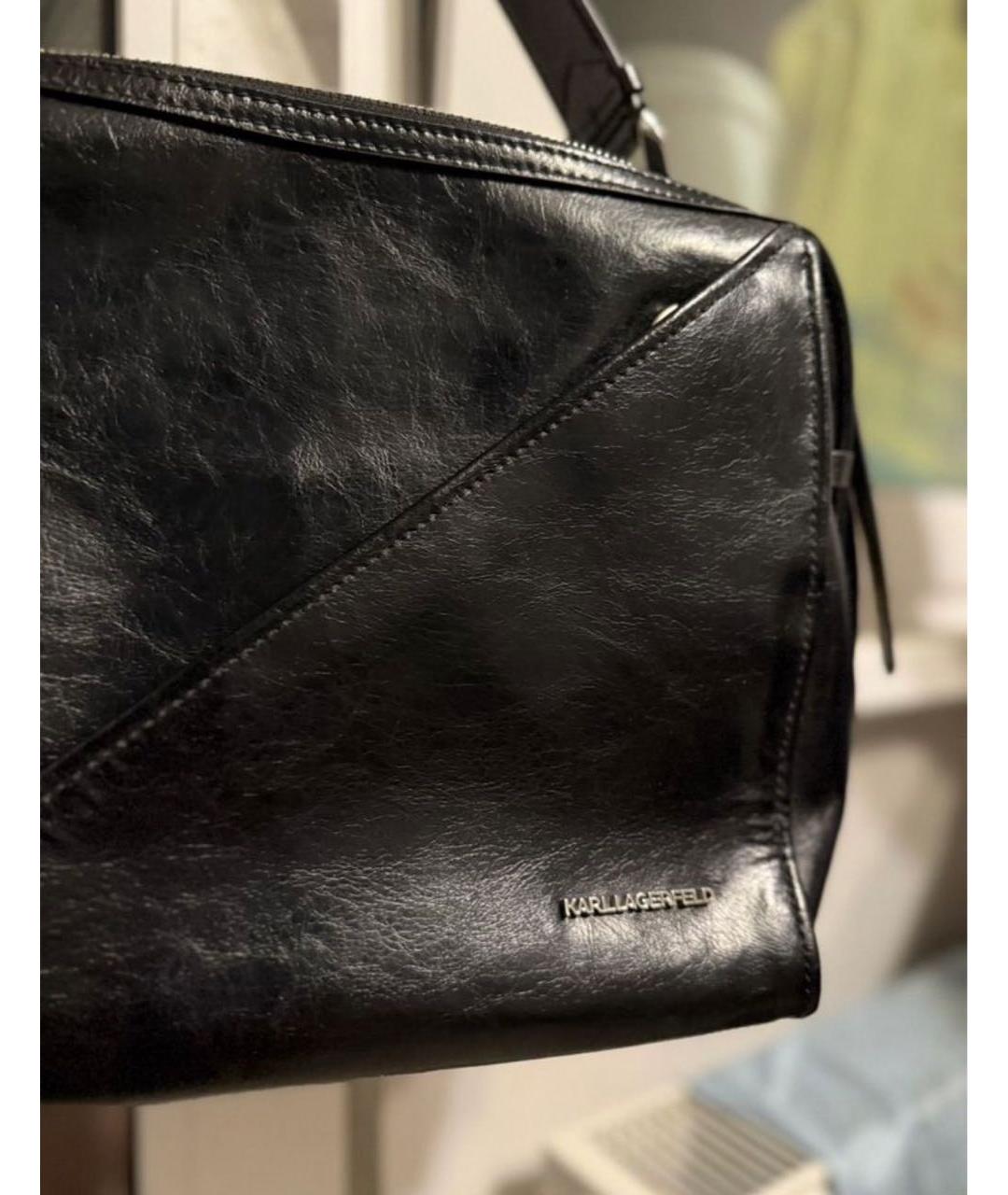 KARL LAGERFELD Черная кожаная сумка с короткими ручками, фото 4