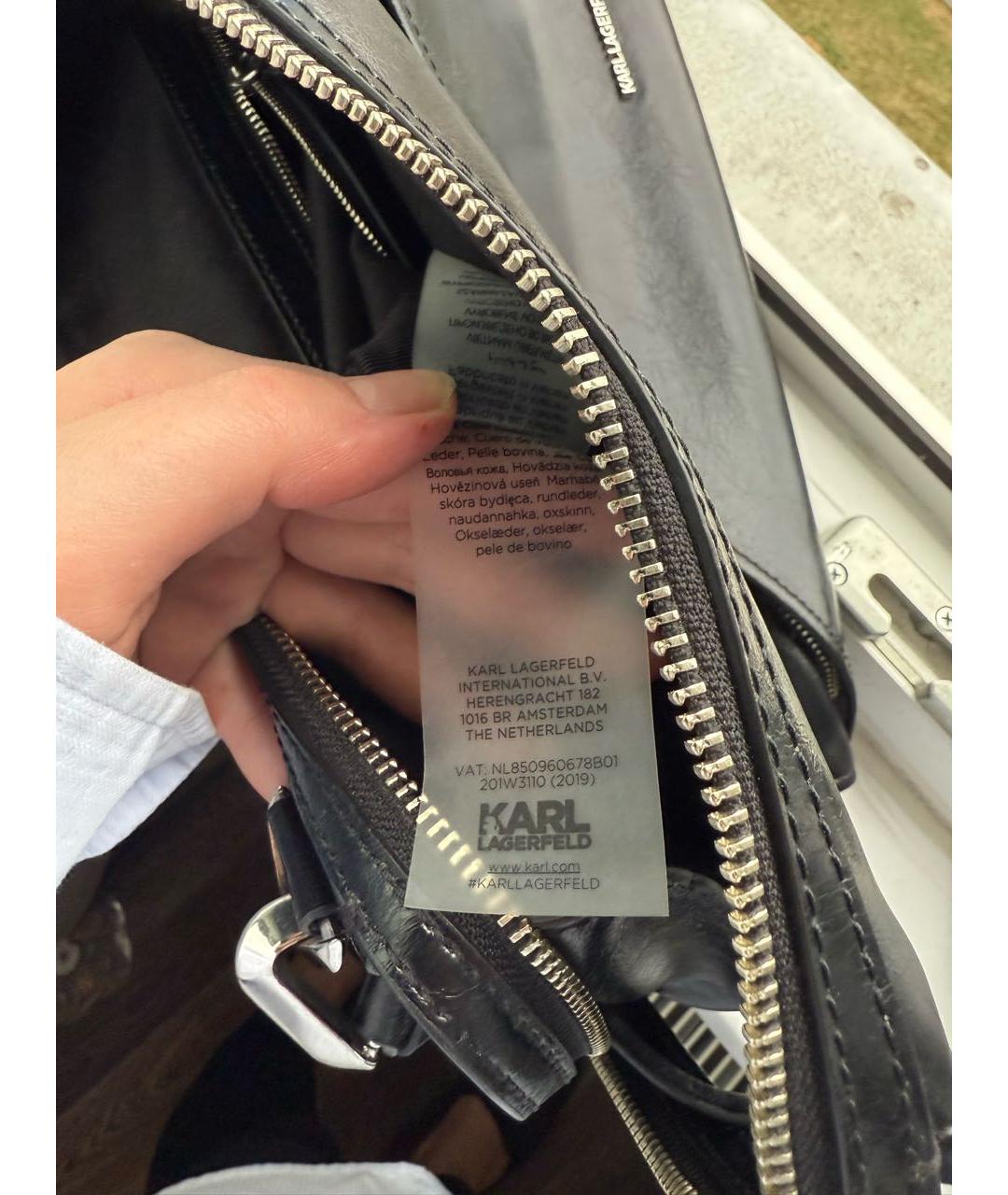 KARL LAGERFELD Черная кожаная сумка с короткими ручками, фото 6