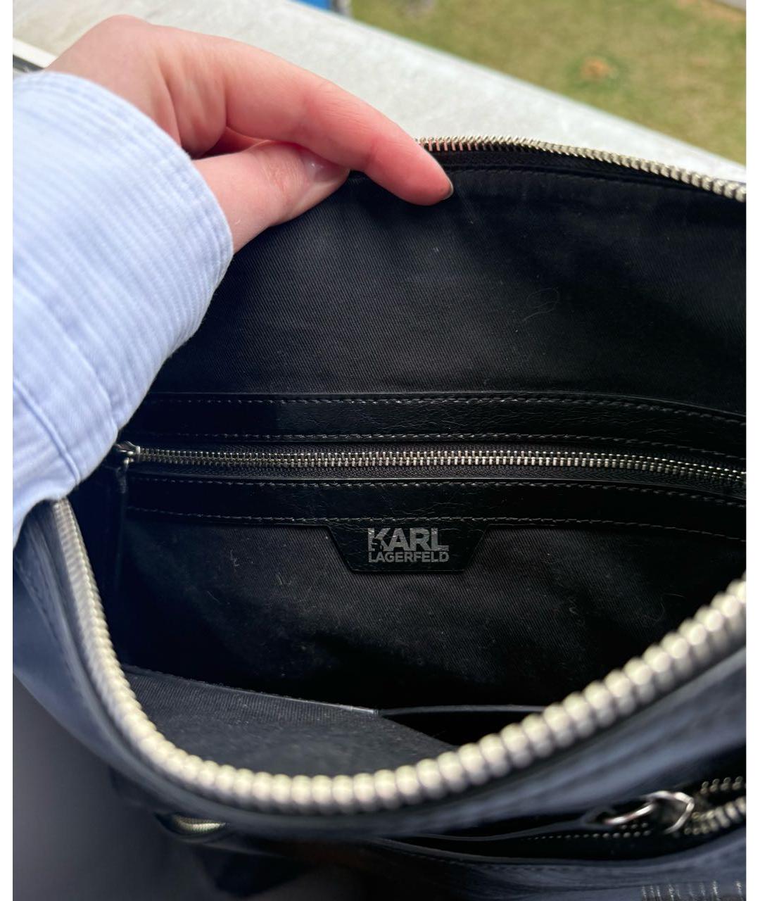 KARL LAGERFELD Черная кожаная сумка с короткими ручками, фото 5