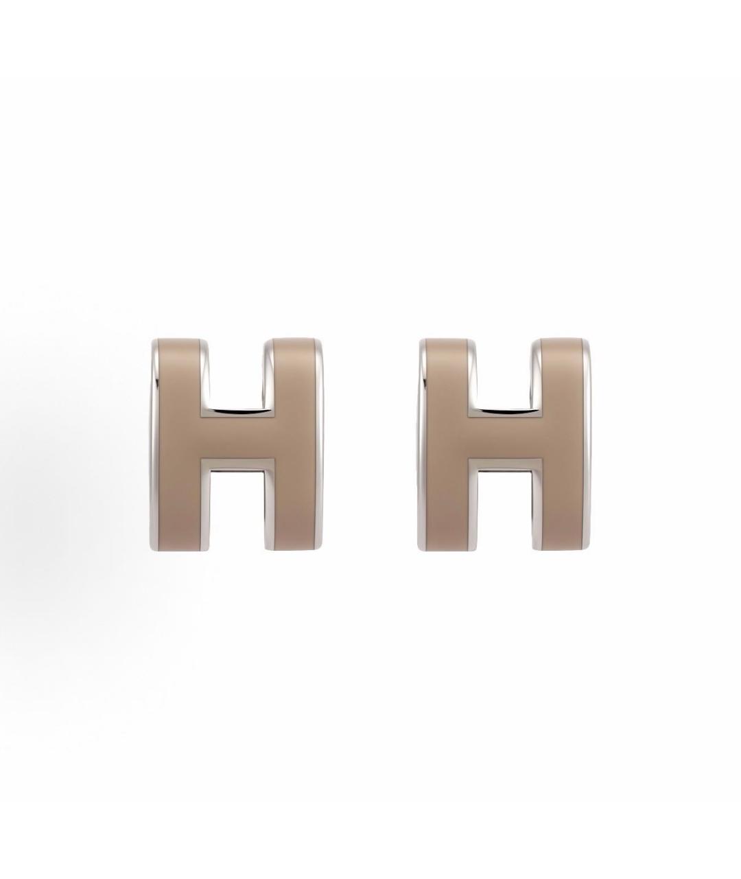 HERMES Бежевые металлические серьги, фото 5