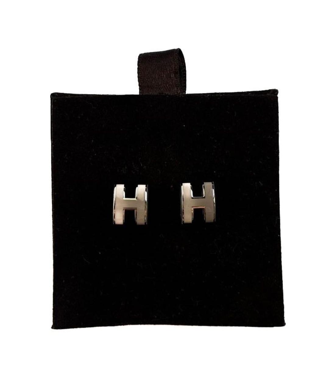 HERMES Бежевые металлические серьги, фото 2